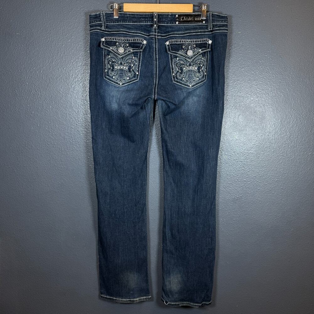 La Idol 37/34 (15) women’s blue denim jeans embroidered logo vintage y2k baggy